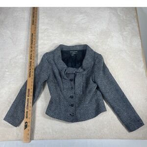 Maggy London Nina Leonard Herringbone Blazer Jacket Black/White Portrait Collar